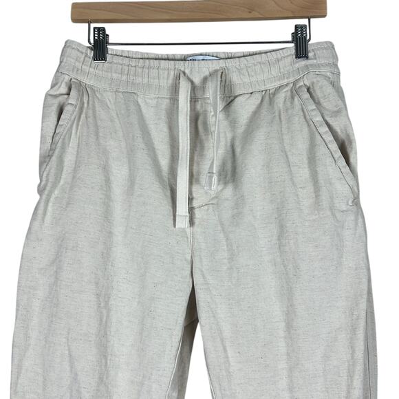 Zara Pants Womens M Cream Cotton Linen Crop Tapered Neutral Minimalist Normcore - Picture 2 of 4